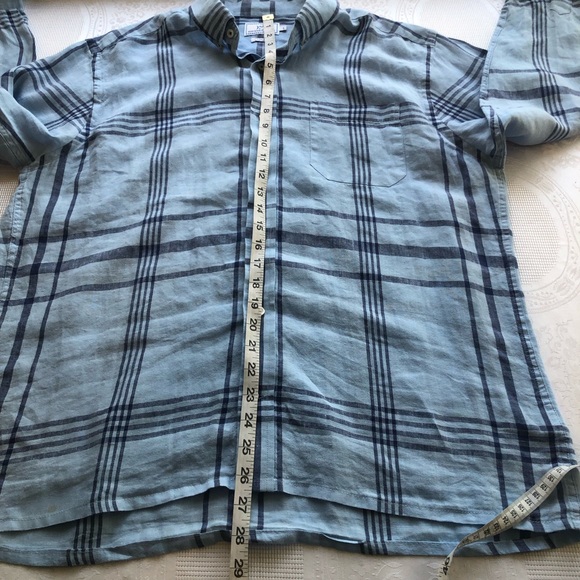 Southern Tide Blue Plaid Button-Down Shirt Trim-Fit Men’s Size L 100% Linen Top - Picture 8 of 16